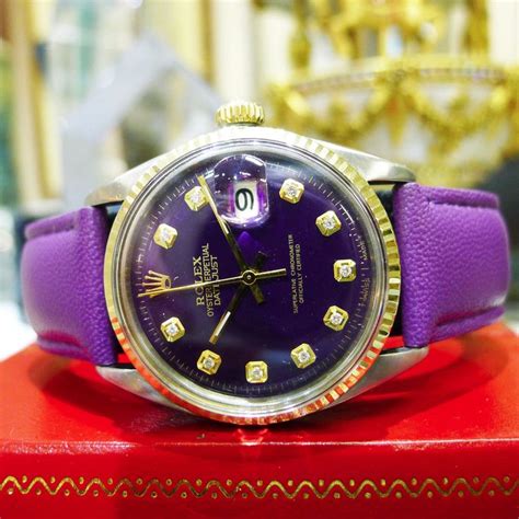 gold rolex oyster purple face watch|Rolex Oyster wrist watch.